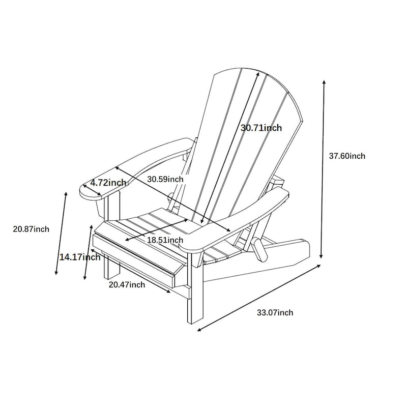 Chaise Adirondack pliante en polyéthylène avec ottoman coulissant