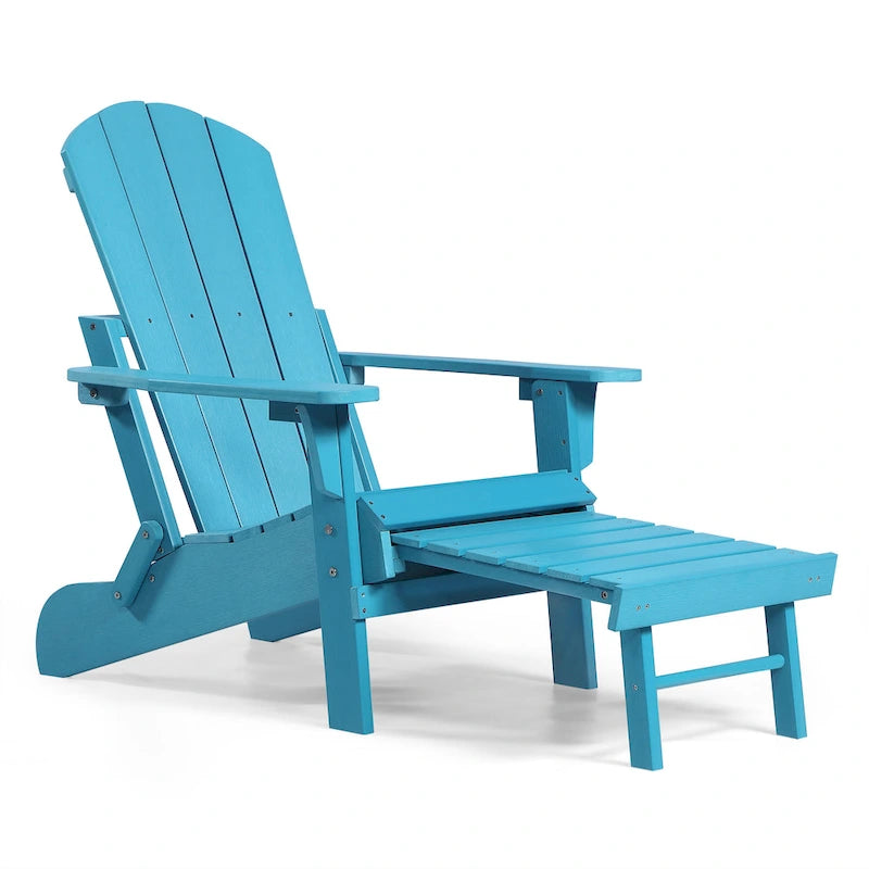 Chaise Adirondack pliante en polyéthylène avec ottoman coulissant