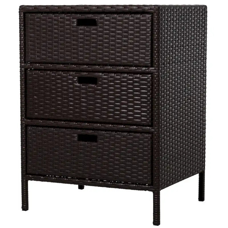 32 Armoire de rangement d'extérieur en rotin tressé avec 3 grands tiroirs et matériaux résistants aux intempéries