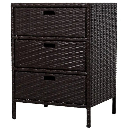 32 Armoire de rangement d'extérieur en rotin tressé avec 3 grands tiroirs et matériaux résistants aux intempéries