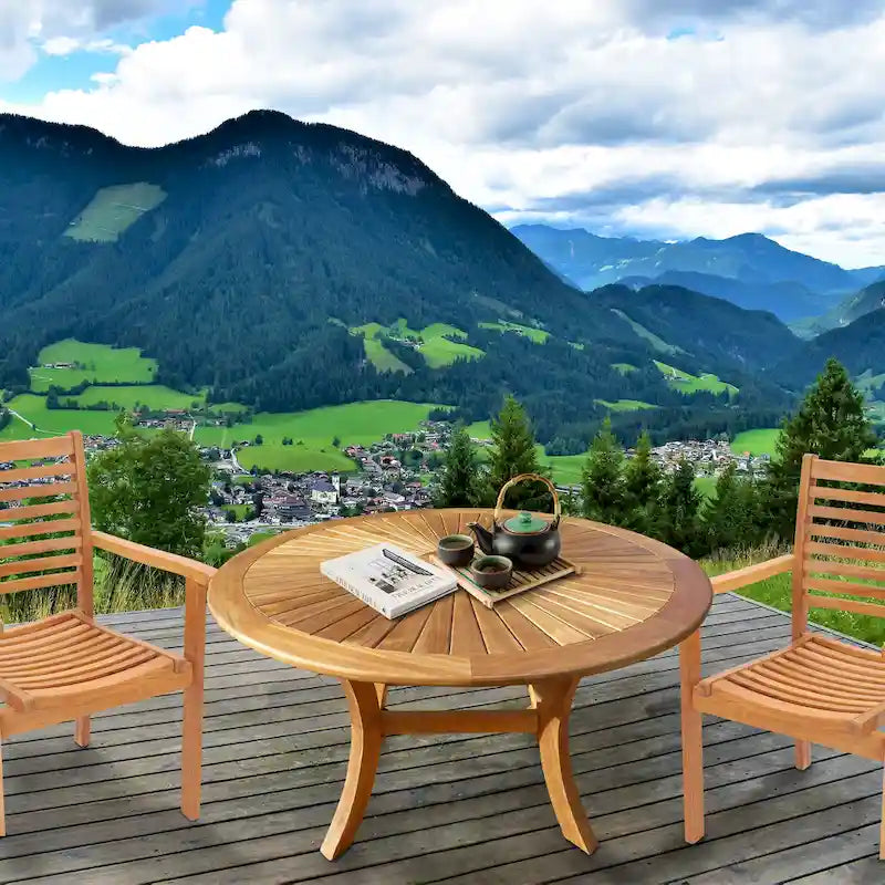 Table à manger en teck, intérieur/extérieur, 119 cm (table seulement)