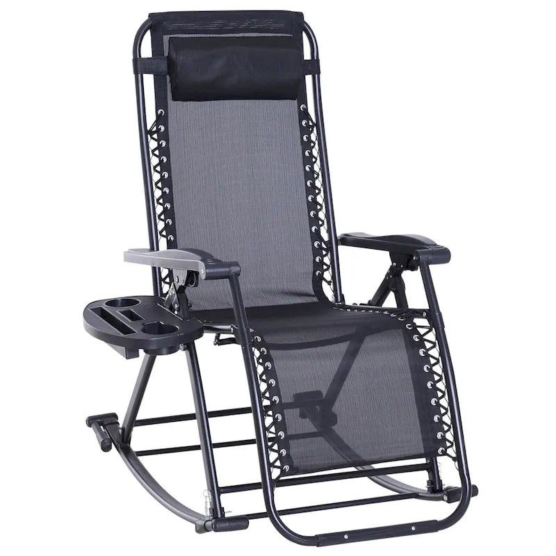 Chaise longue à bascule pliable Zéro Gravité avec porte-gobelet – Noir