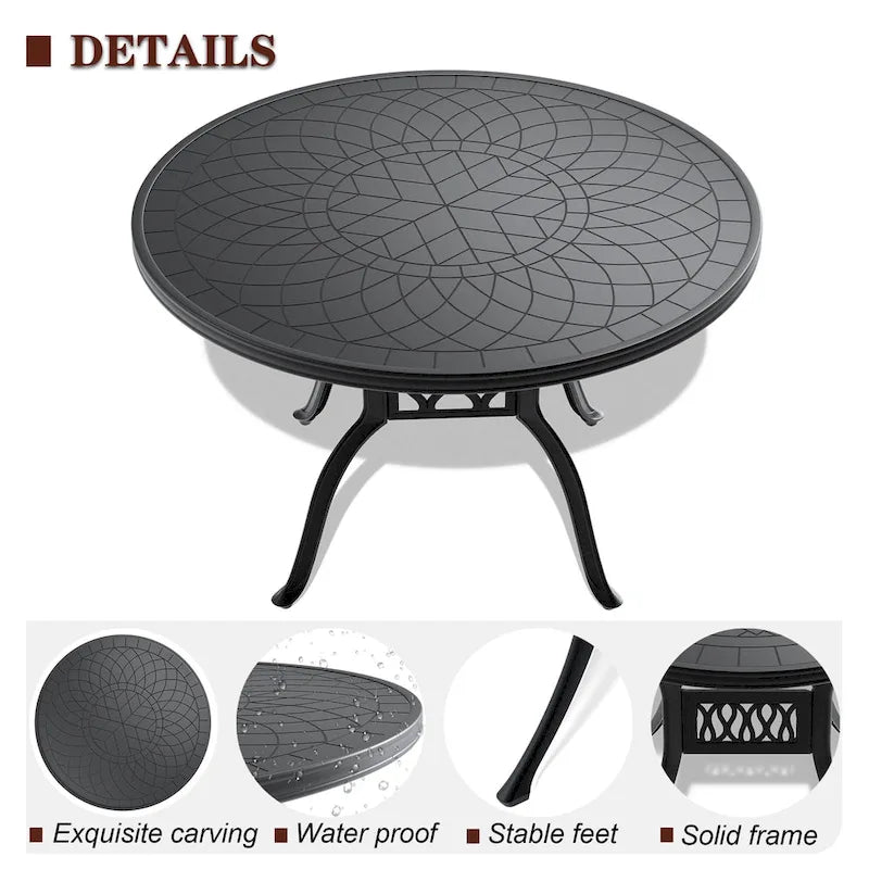 Table de jardin ronde en fonte d'aluminium de 47,24 pouces