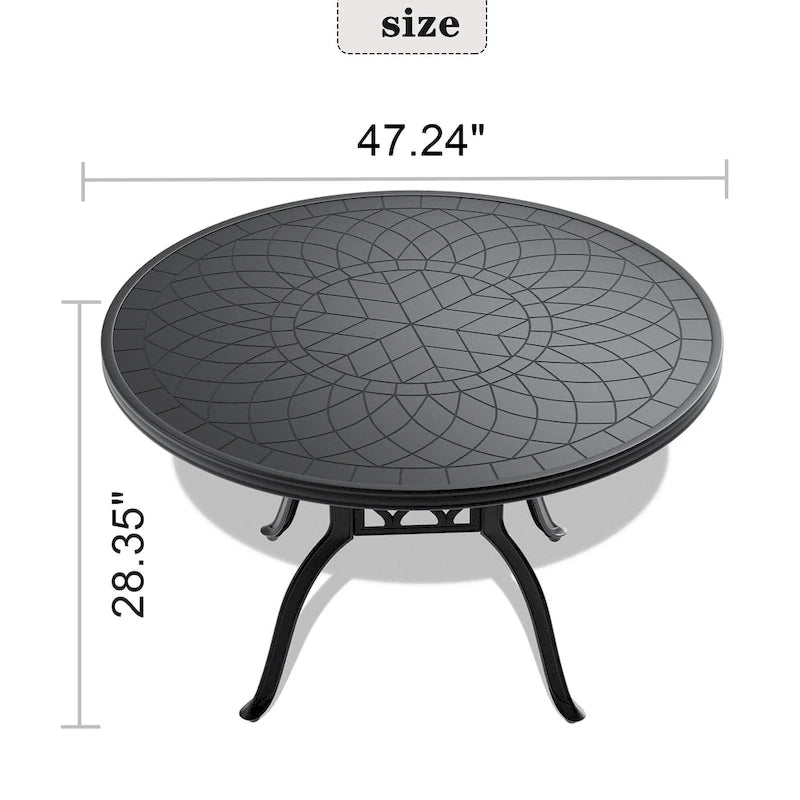Table de jardin ronde en fonte d'aluminium de 47,24 pouces