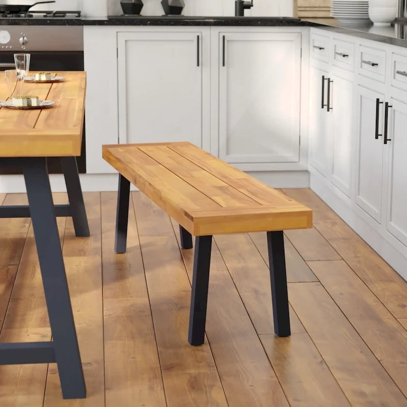 Banc à lattes en bois d'acacia massif avec pieds en bois pour l'intérieur et l'extérieur