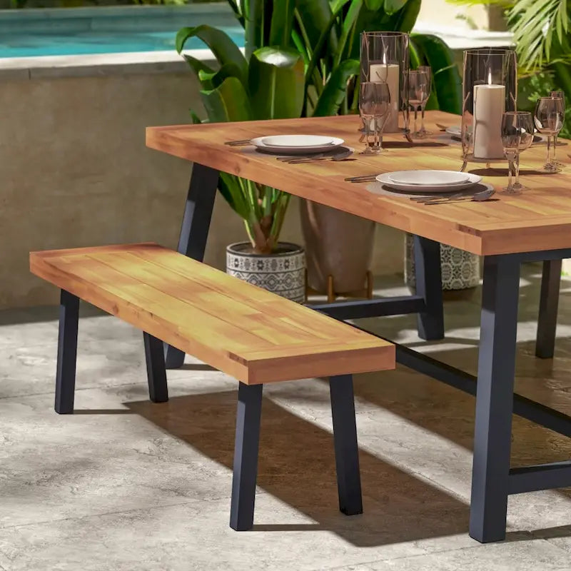 Banc à lattes en bois d'acacia massif avec pieds en bois pour l'intérieur et l'extérieur