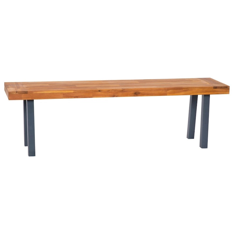 Banc à lattes en bois d'acacia massif avec pieds en bois pour l'intérieur et l'extérieur