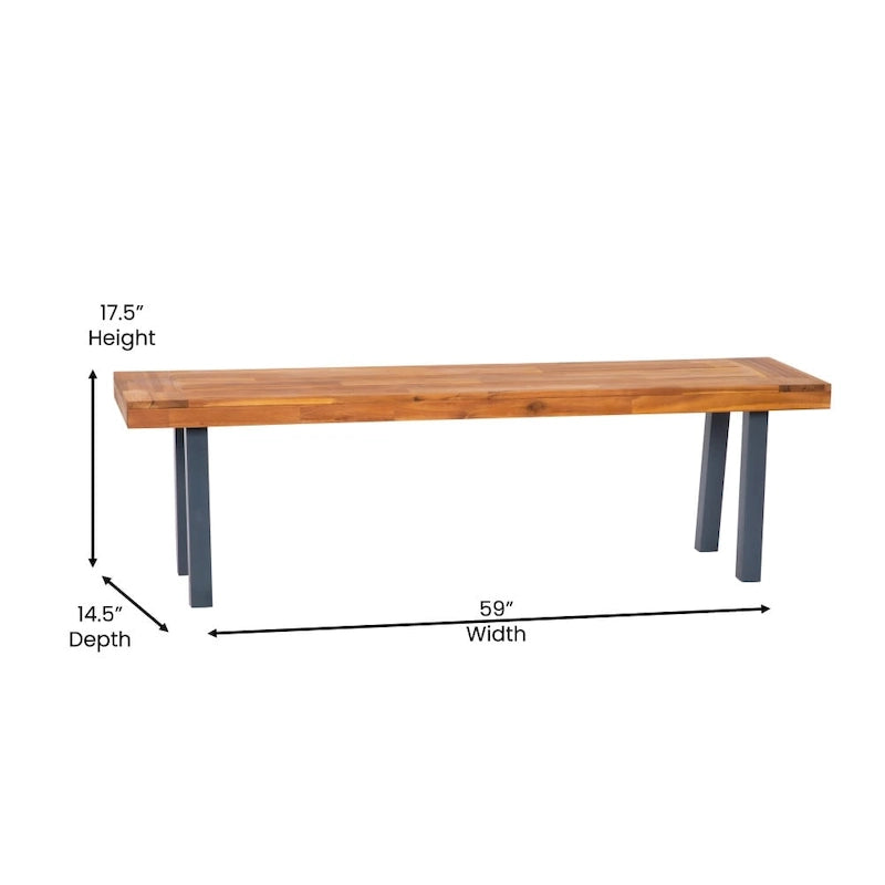 Banc à lattes en bois d'acacia massif avec pieds en bois pour l'intérieur et l'extérieur