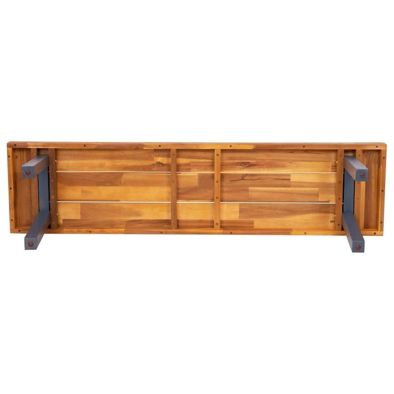 Banc à lattes en bois d'acacia massif avec pieds en bois pour l'intérieur et l'extérieur