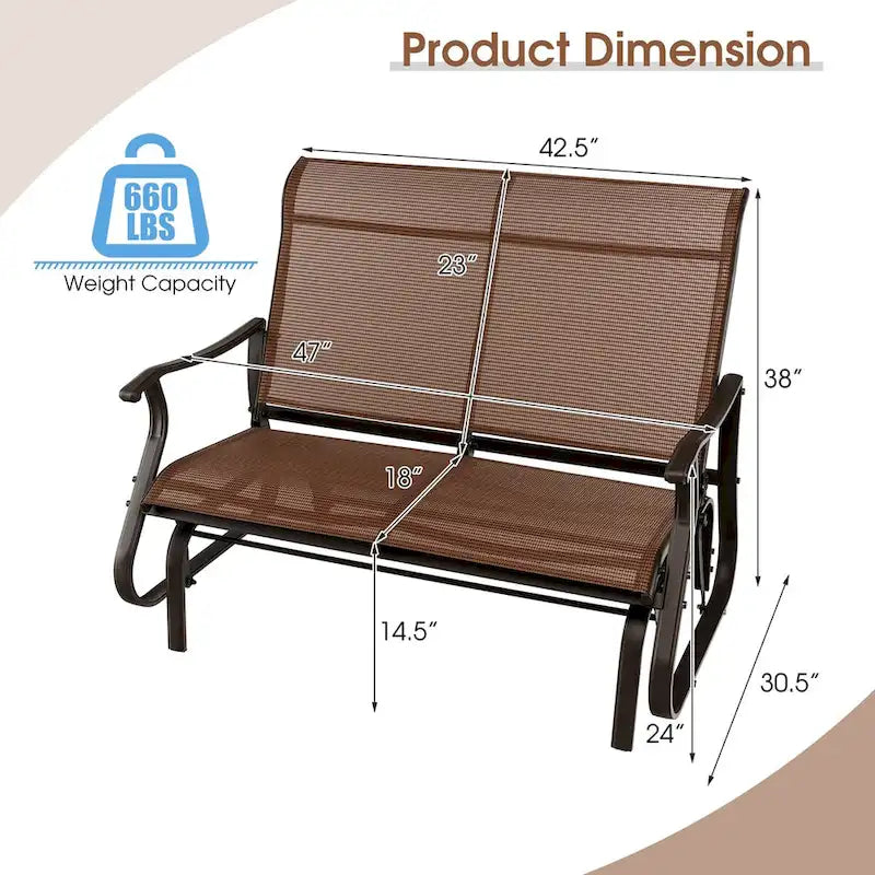 Banc balançoire de patio 2 places Causeuse fauteuil à bascule haut