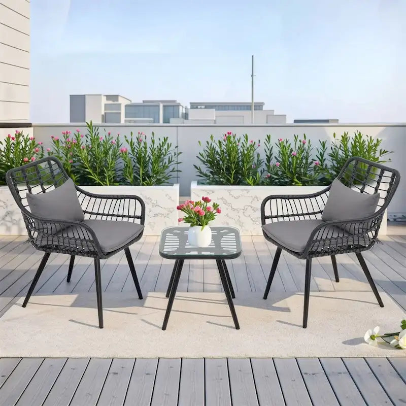 Table et chaises de patio en rotin pour balcon, pelouse, jardin