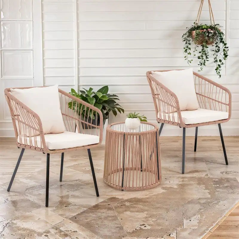 Table et chaises de patio en rotin pour balcon, pelouse, jardin