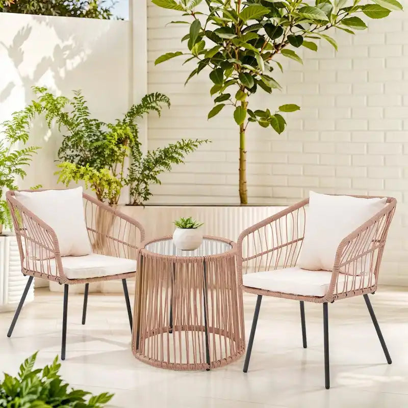 Table et chaises de patio en rotin pour balcon, pelouse, jardin