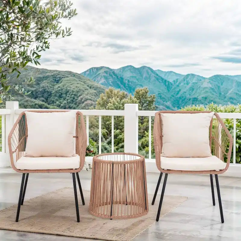 Table et chaises de patio en rotin pour balcon, pelouse, jardin