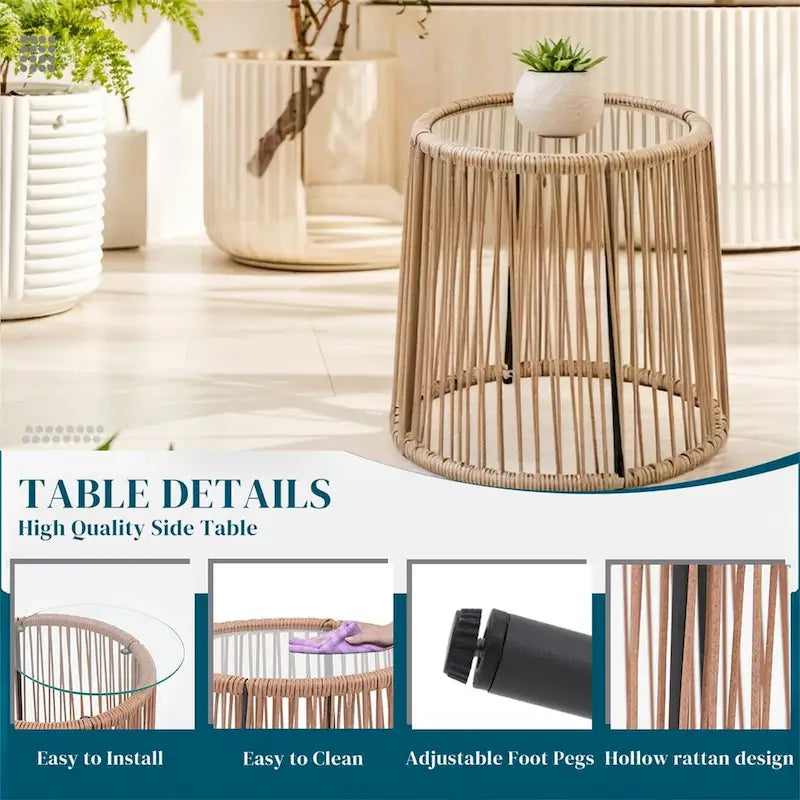 Table et chaises de patio en rotin pour balcon, pelouse, jardin