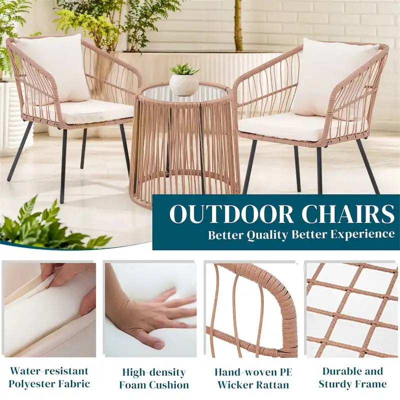 Table et chaises de patio en rotin pour balcon, pelouse, jardin