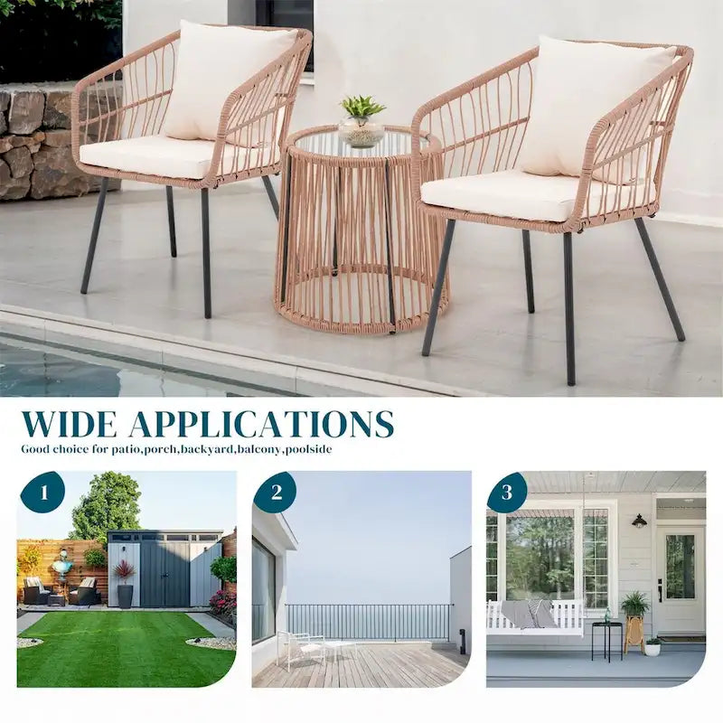 Table et chaises de patio en rotin pour balcon, pelouse, jardin