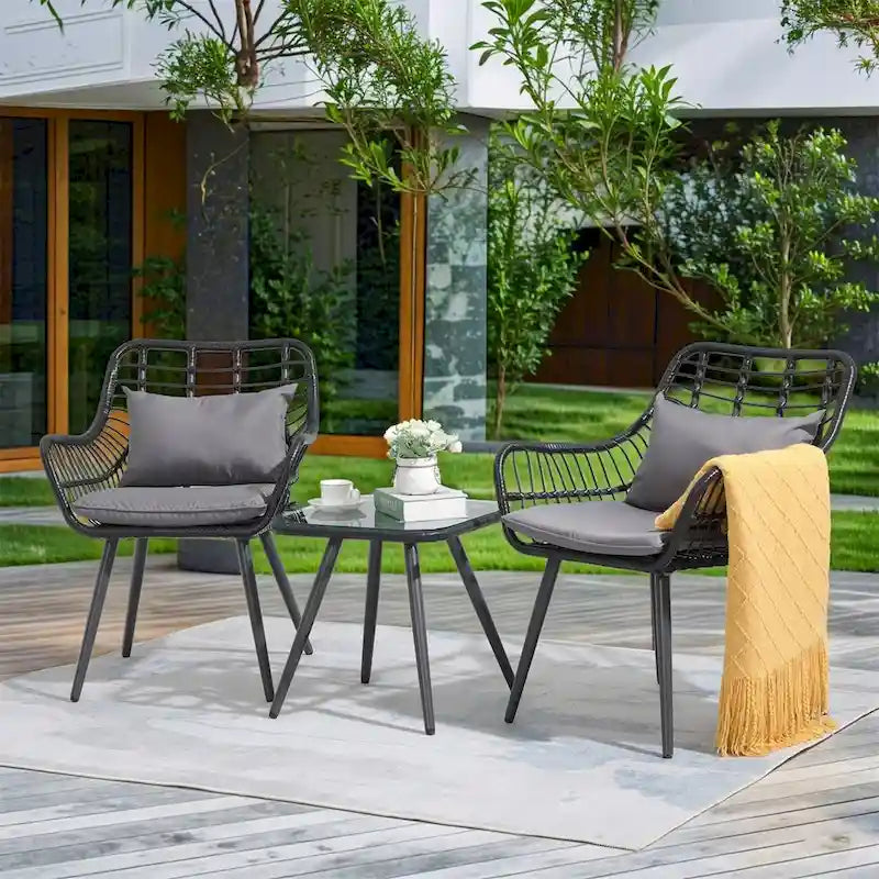 Table et chaises de patio en rotin pour balcon, pelouse, jardin