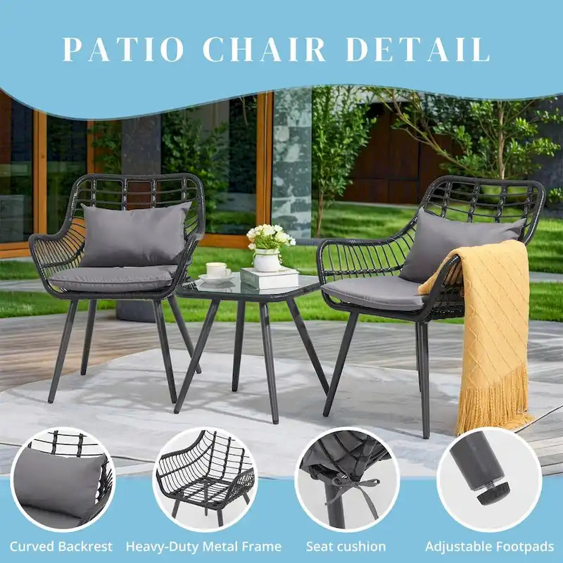 Table et chaises de patio en rotin pour balcon, pelouse, jardin