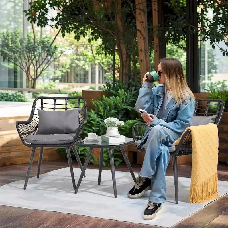 Table et chaises de patio en rotin pour balcon, pelouse, jardin