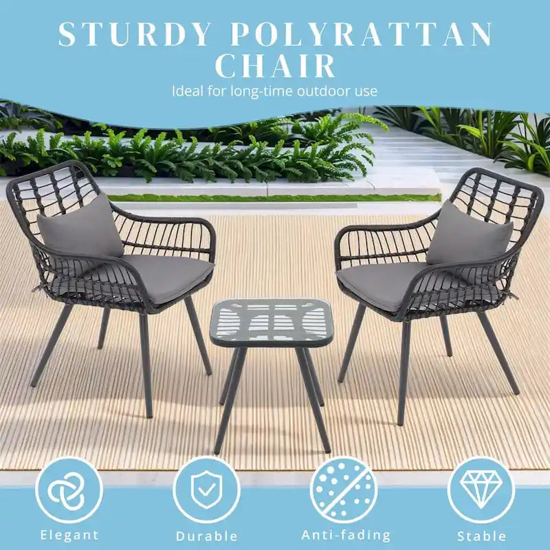Table et chaises de patio en rotin pour balcon, pelouse, jardin