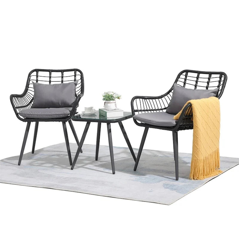 Table et chaises de patio en rotin pour balcon, pelouse, jardin