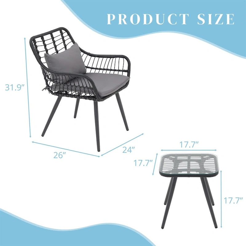 Table et chaises de patio en rotin pour balcon, pelouse, jardin