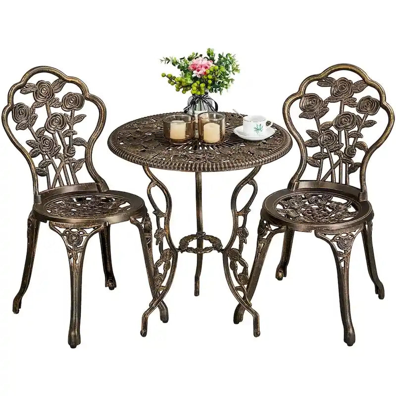 Ensemble de bistro de patio en aluminium avec finition cuivre antique