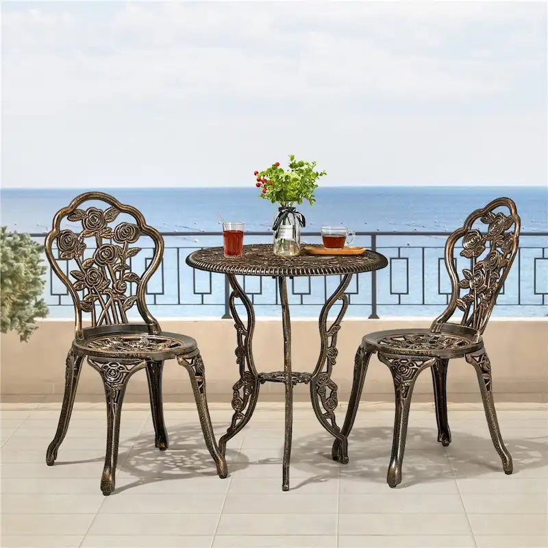 Ensemble de bistro de patio en aluminium avec finition cuivre antique