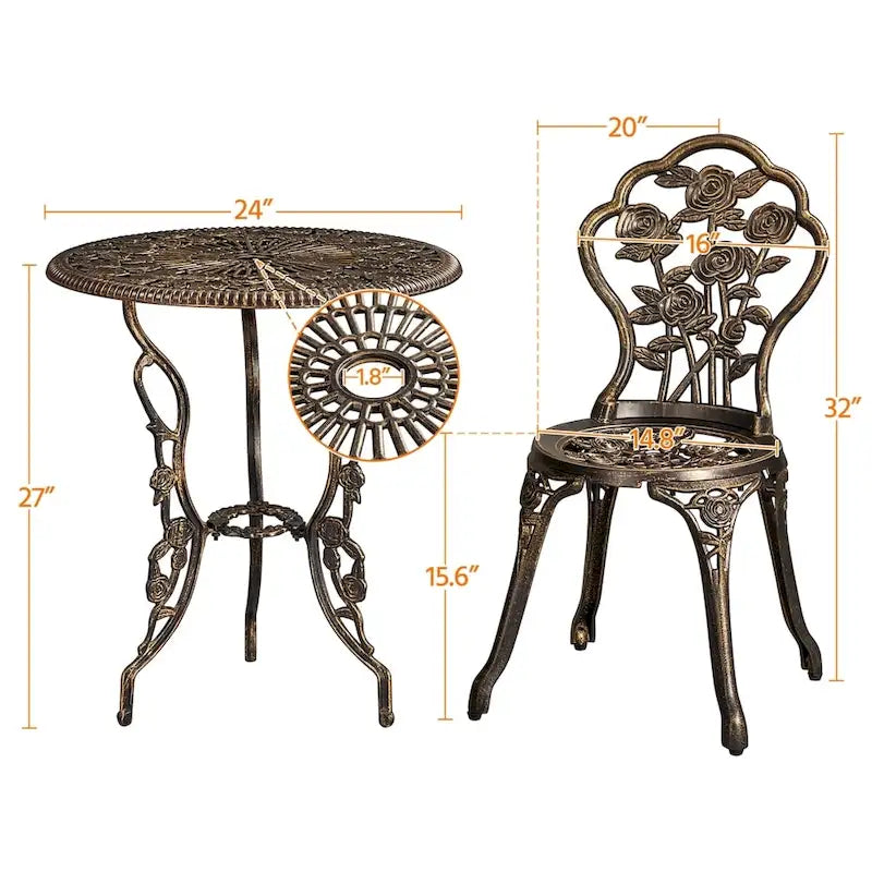 Ensemble de bistro de patio en aluminium avec finition cuivre antique