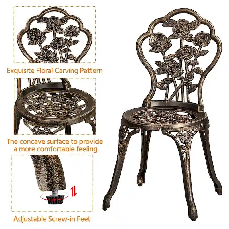 Ensemble de bistro de patio en aluminium avec finition cuivre antique
