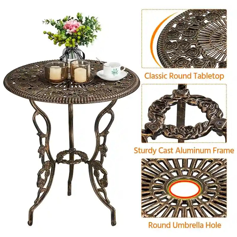 Ensemble de bistro de patio en aluminium avec finition cuivre antique