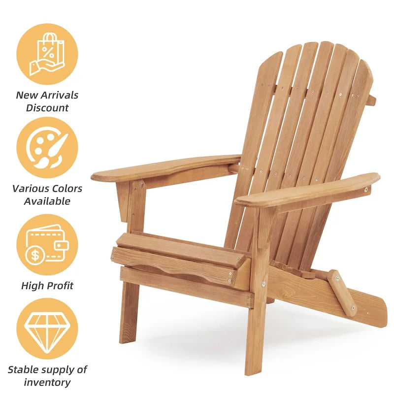 Chaise Adirondack pliante en bois d'extérieur
