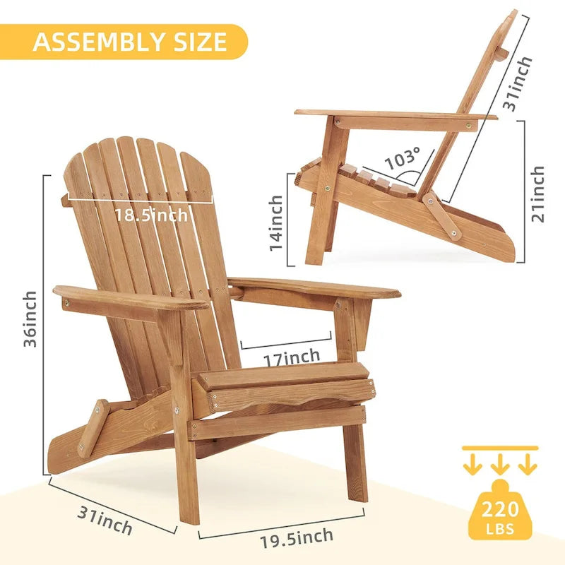 Chaise Adirondack pliante en bois d'extérieur