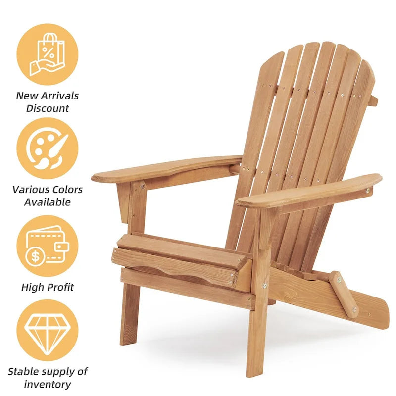 Chaise Adirondack pliante en bois d'extérieur