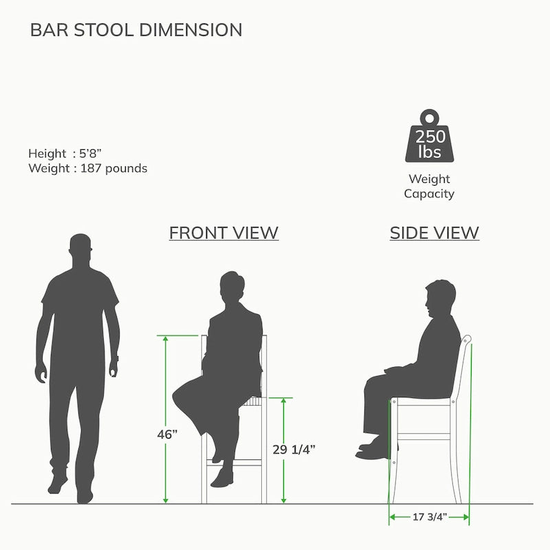 Chaise de bistrot de patio en bois de teck hauteur bar