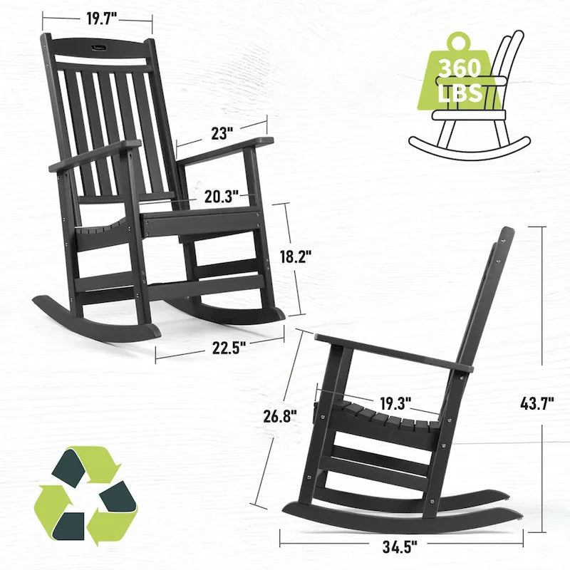 Fauteuil à bascule d'extérieur à dossier haut, toutes saisons