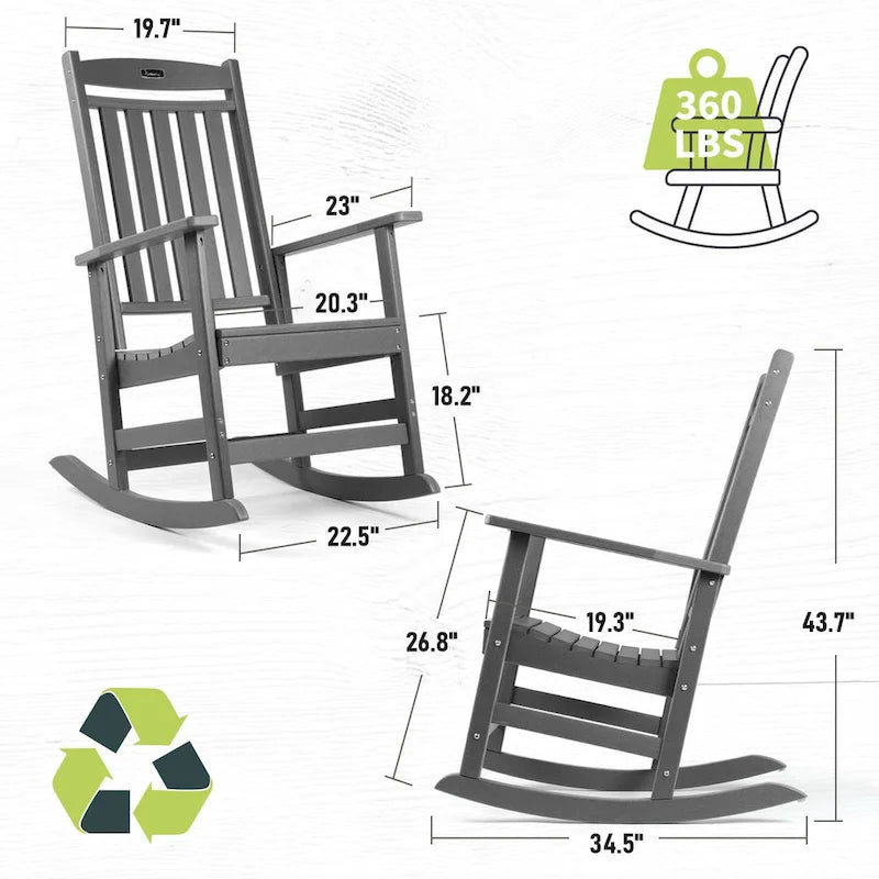 Fauteuil à bascule d'extérieur à dossier haut, toutes saisons