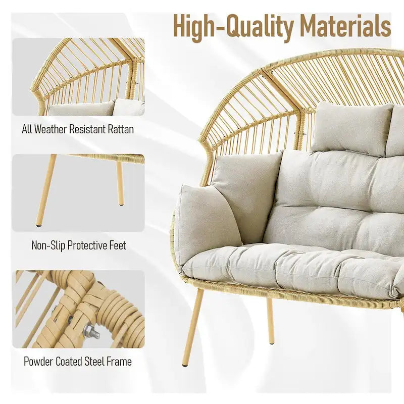 Fauteuil double œuf en osier 2 places avec 2 poufs – Jaune