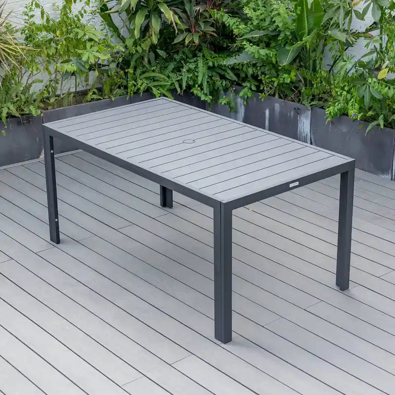 LeisureMod Chelsea 63  Rectangular Outdoor Aluminum Family Dining Table, Furniture for Patio Porch Garden Backyard