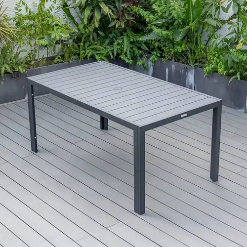 LeisureMod Chelsea 63  Rectangular Outdoor Aluminum Family Dining Table, Furniture for Patio Porch Garden Backyard