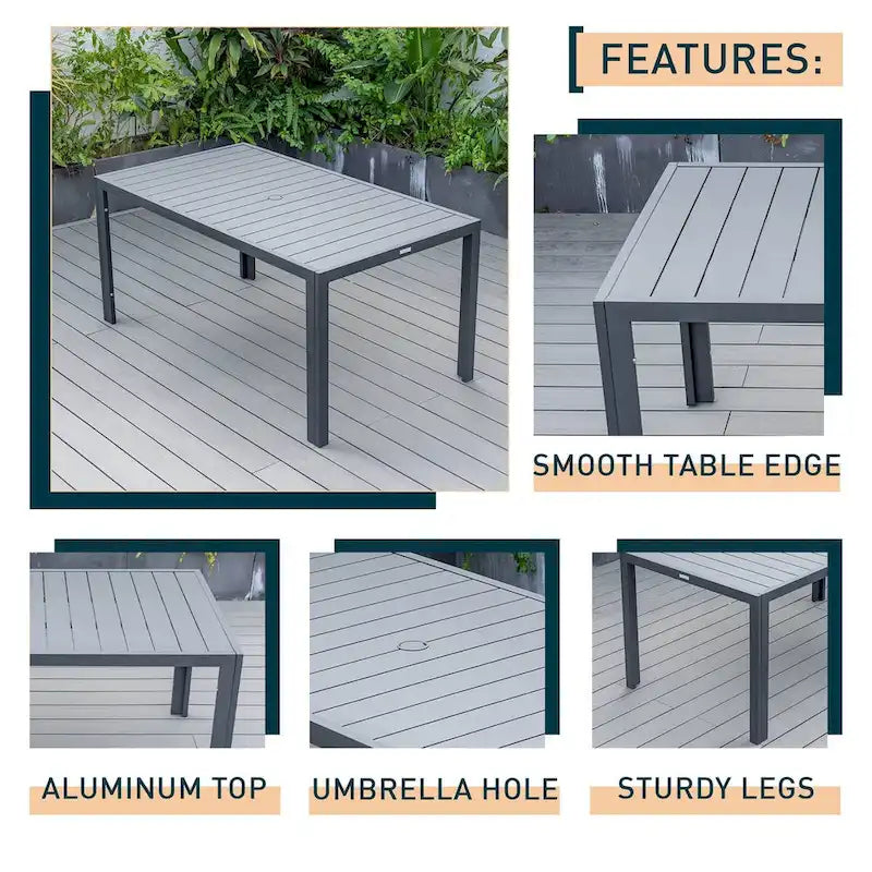 63 Table de salle à manger familiale rectangulaire d'extérieur en aluminium, meubles pour patio, véranda, jardin ou arrière-cour