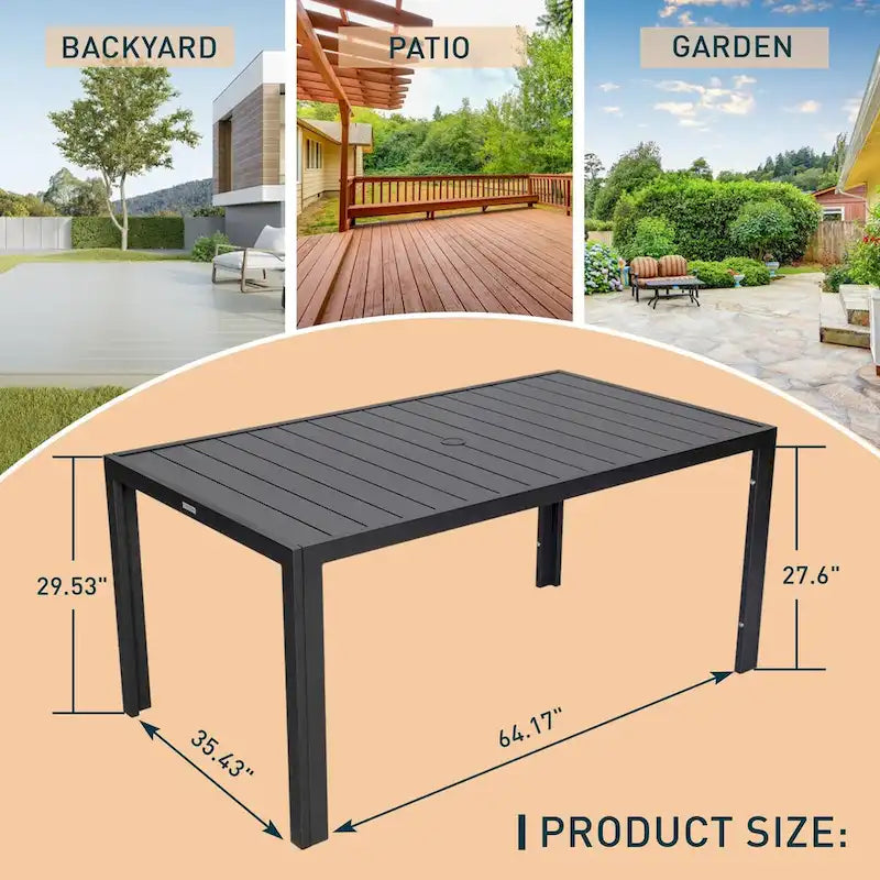 63 Table de salle à manger familiale rectangulaire d'extérieur en aluminium, meubles pour patio, véranda, jardin ou arrière-cour