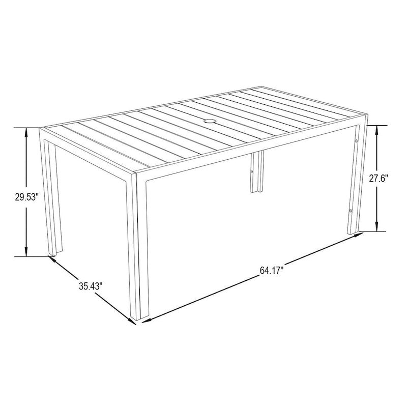 63 Table de salle à manger familiale rectangulaire d'extérieur en aluminium, meubles pour patio, véranda, jardin ou arrière-cour