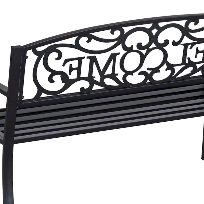 Banc de jardin extérieur en métal avec assise à lattes pour parc, porche, cour, entrée, noir
