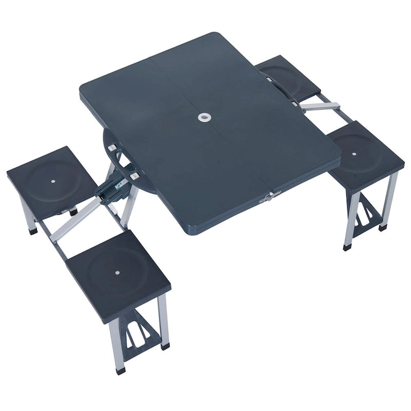 Table de pique-nique pliante portable avec sièges et trou de parasol, 4 places, cadre en aluminium