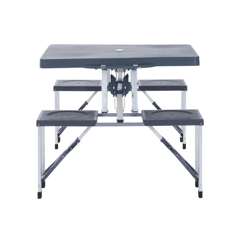 Table de pique-nique pliante portable avec sièges et trou de parasol, 4 places, cadre en aluminium