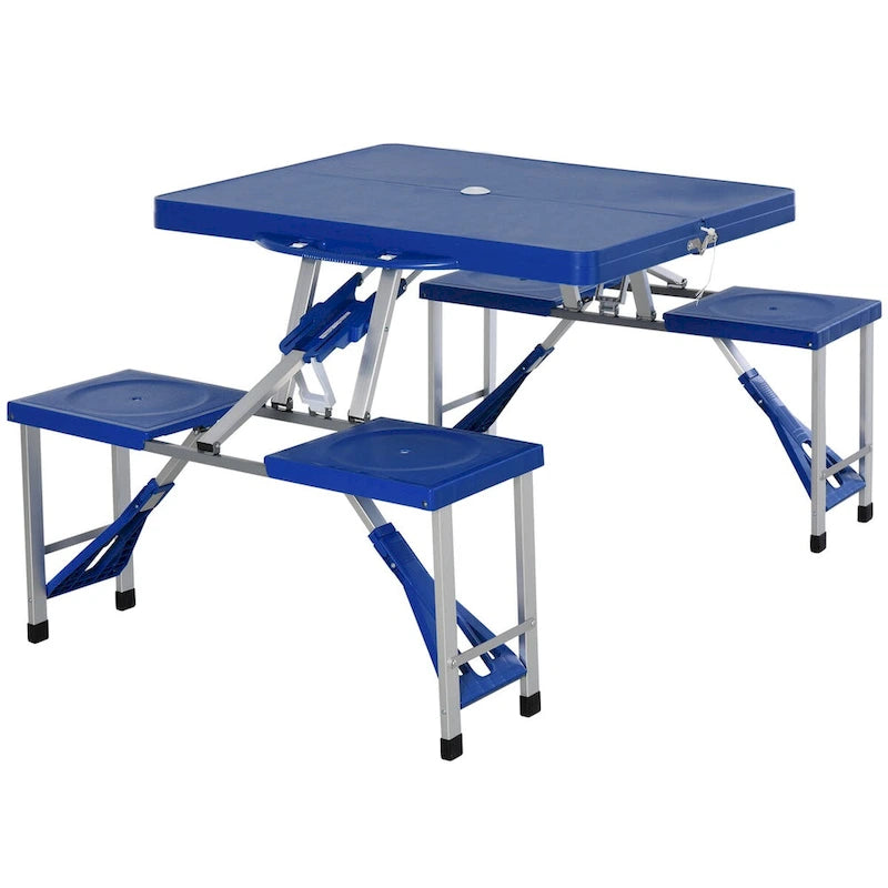 Table de pique-nique pliante portable avec sièges et trou de parasol, 4 places, cadre en aluminium