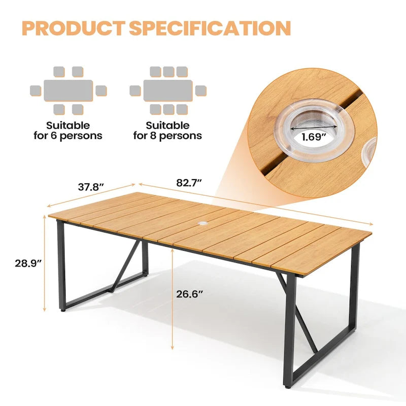 Table à manger rectangulaire d'extérieur en aluminium pour 6 personnes - 210 cm L * 96 cm l * 73 cm H
