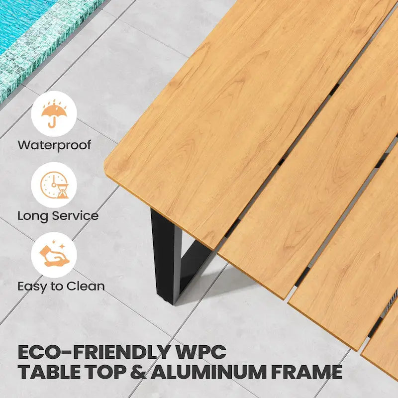 Table à manger rectangulaire d'extérieur en aluminium pour 6 personnes - 210 cm L * 96 cm l * 73 cm H